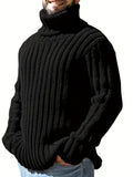 kkboxly  Fashionable Men's Solid Turtleneck Knit Sweater Plus Size Male's Pullover Sweater For Autumn And Winter, Leisurewear For Big And Tall Guys