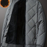 kkboxly  Solid Color Sherpa Lined Varsity Jacket, Men's Casual Fleece Lined Baseball Jacket Coat Regular Fit College Hipster Windbreaker For Winter Autumn