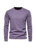 kkboxly  Men's Basic Solid Cotton O-neck Long Sleeve T-Shirt