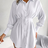 kkboxly  V-neck Loose Lapel Long Blouses, Casual Button Down Lantern Long Sleeve Fashion Long Shirts Tops, Women's Clothing