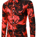 kkboxly  Men's Casual All Over Print Shirt Long Sleeve Turndown Collar Blouse Shirt