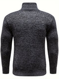 kkboxly  Turtle Neck Knitted Solid Sweater, Men's Casual Warm Slightly Stretch Pullover Sweater For Fall Winter