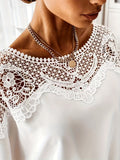 kkboxly  Lace Splicing Batwing Sleeve Blouse, Casual Solid Off Shoulder Summer Blouse, Women's Clothing