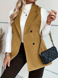 kkboxly  Plus Size Casual Vest Coat, Women's Plus Solid Double Button Lapel Collar Vest Coat