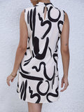 kkboxly  Brush Print Mock Neck Dress, Sleeveless Dress For Spring & Summer, Women's Clothing