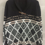 kkboxly  Plus Size Men's Shawl Neck Long Sleeve Jacquard Sweater With Decorated Leather Belt