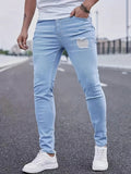 kkboxly  Slim Fit Ripped Jeans, Men's Casual Street Style Distressed High Stretch Denim Pants For Spring Summer, Men's Bottoms