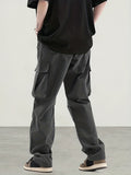 kkboxly  Men's Casual Cargo Pants, Regular Multi Pocket Waist Drawstring Work Pants For Outdoor Activities