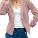 kkboxly  Elegant Solid Long Sleeve Blazer, Open Front Lapel Blazer, Elegant & Stylish Tops For Office & Work, Women's Clothing