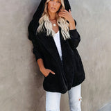kkboxly  Hooded Teddy Coat, Casual Long Sleeve Winter Warm Outerwear, Women's Clothing