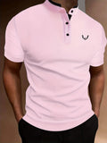 kkboxly  Antelope Horns Men's Casual Stand Collar Button Up Short Sleeves Polo Shirts For Summer
