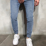 kkboxly  Chic Skinny Jeans, Men's Casual Street Style Distressed Medium Stretch Denim Pants