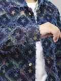 kkboxly  Men's Casual Jacquard Weave Denim Jacket, Street Style Chic Button Up Jacket