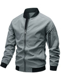 kkboxly  Classic Design Track Jacket, Men's Casual Baseball Collar Solid Color Zip Up Jacket For Spring Fall
