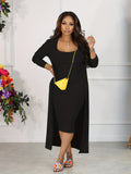 kkboxly  Casual Solid Ribbed Two-piece Dress Set, Long Sleeve Cardigan & Bodycon Cami Dress Outfits, Women's Clothing