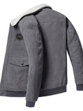 kkboxly  Warm Fleece Jackets By Activity, Men's Casual Corduroy Flap Pocket Jacket Coat For Fall Winter