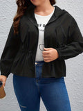 kkboxly  Plus Size Casual Jacket, Women's Plus Solid Long Sleeve Zip Up Drawstring Hoodie Jacket