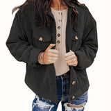 kkboxly  Solid Corduroy Trucker Jacket, Versatile Drop Shoulder Outwear For Fall, Women's Clothing