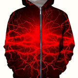 kkboxly  Men's Lightning Pattern 3D Print Zip Up Hoodie, Casual Hooded Coat