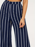 kkboxly  Striped Wide Leg Pants, Elegant High Waist Pants For Spring & Summer, Women's Clothing