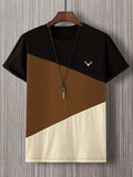 kkboxly  Deer & Color Block Pattern Print Men's Comfy T-shirt, Graphic Tee Men's Summer Clothes, Men's Clothing, Tops For Men