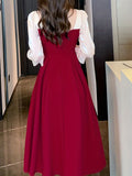 kkboxly  Color Block Ruched Dress, Elegant Sweetheart Neck Evening Party Dress, Women's Clothing