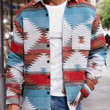 Plus Size Men's Geometric Pattern Print Jacket, Personalized Fashion Casual Fleece Jacket, Men's Clothing, Best Seller