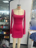 kkboxly  Squared Neck Split Dress, Club Wear Solid Bodycon Mini Dress, Women's Clothing
