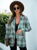 kkboxly  Lapel Plaid Print Pockets Jacket, Casual Long Sleeve Autumn Stylish Outerwear, Women's Clothing