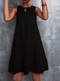 kkboxly  Round Neck Loose Big Swing Splicing Cake Dress, Casual Solid Color Sleeveless Waist Summer Dresses, Women's Clothing