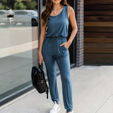 kkboxly  Sleeveless Drawstring Jumpsuit, Casual Versatile Solid Jumpsuit, Women's Clothing