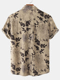 kkboxly  Men's Casual Cotton Leaf And Flower Graphic Short Sleeve Shirt, Male Clothes For Summer