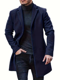 kkboxly  Men's Warm Overcoat, Elegant Single Breasted Trench Coat For Fall Winter
