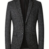 kkboxly  Father's Day Gift, Two Button Blazer, Men's Casual Solid Color Flap Pocket Lapel Sports Coat For Spring Fall Business