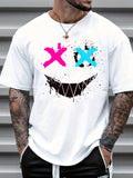 kkboxly  Cross Eyes Smile Face Print, Men's Graphic T-shirt, Casual Comfy Tees Tshirts For Summer, Men's Clothing Tops