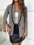 kkboxly  Split Long Sleeve Blazer, Elegant Lapel Open Front Outerwear, Women's Clothing