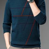 kkboxly All Match Knitted Cable Stripe Sweater, Men's Casual Warm High Stretch Crew Neck Pullover Sweater For Men Fall Winter