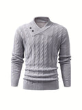 kkboxly  All Match Knitted Shawl Collar Sweater, Men's Casual Warm High Stretchy Pullover Sweater For Fall Winter