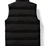 kkboxly  Warm Winter Vest, Men's Casual Zipper Pockets Stand Collar Zip Up Vest For Fall Winter