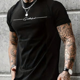 kkboxly  Trendy Letter Print T-shirt, Men's Casual Street Style Stretch Round Neck Tee Shirt For Summer