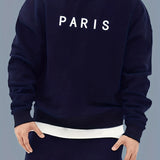 kkboxly  PARIS Print Warm Thick Sweatshirt, Men's Casual Graphic Design Slightly Stretch Crew Neck Pullover Sweatshirt For Autumn Winter