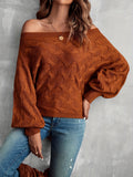 kkboxly  Solid Off Shoulder Pullover Sweater, Casual Lantern Sleeve Loose Sweater, Women's Clothing