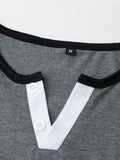 kkboxly  Classic Design Color Block Men's Basic Henley Tee With Pocket, Casual Slim Short Sleeve Henley T-Shirt With Button