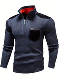 kkboxly  Men's Spring New Casual Long-sleeved Turtleneck With Zipper Knitted Pullover Sweater Warm Pocket Stitching Pullover Sweater For Autumn And Winter
