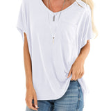 kkboxly  Loose Solid Pocket T-Shirt, Basic Short Sleeve V-Neck T-Shirt, Casual Every Day Tops, Women's Clothing