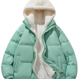 kkboxly  Warm Fleece Hooded Winter Jacket, Men's Casual Cotton Padded Coat For Fall Winter