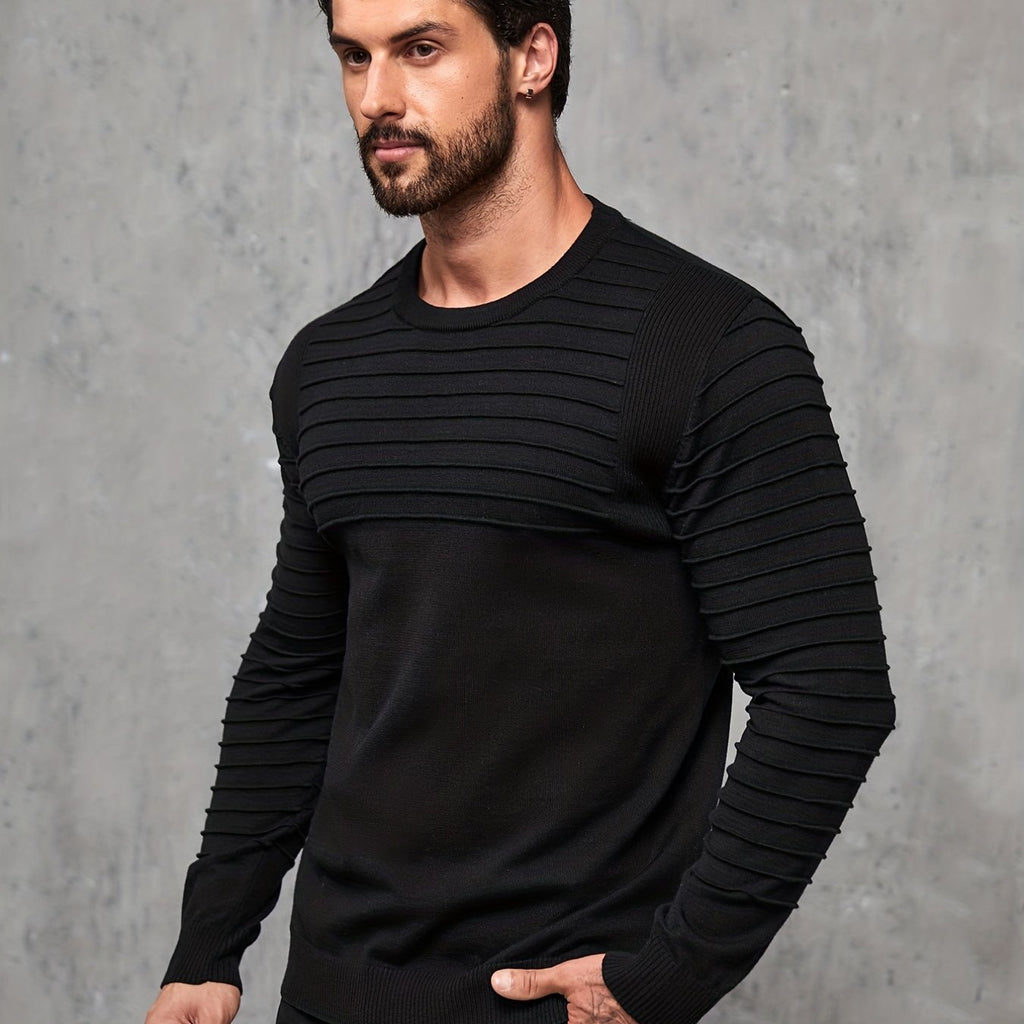 kkboxly  Men's Solid Crew Neck Knit Long Sleeves T-shirt, Casual Comfy Shirt For Spring Summer Autumn, Men's Clothing Tops