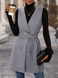 Sleeveless Button Front Jacket, Casual V Neck Solid Outerwear With Pockets, Women's Clothing