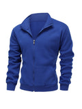 kkboxly  Classic Design Stand Collar Jacket, Men's Casual Solid Color Mid Stretch Zip Up Jacket For Spring Fall Outdoor