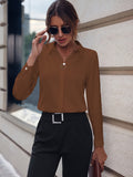kkboxly  Solid Lapel Slim Shirt, Elegant Long Sleeve Shirt For Spring & Fall, Women's Clothing
